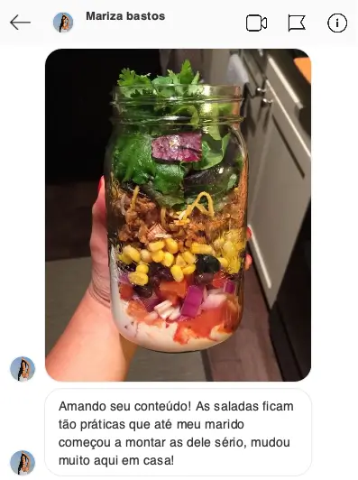 Mensagem de aluna satisfeita