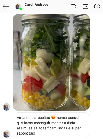 Mensagem de aluna satisfeita
